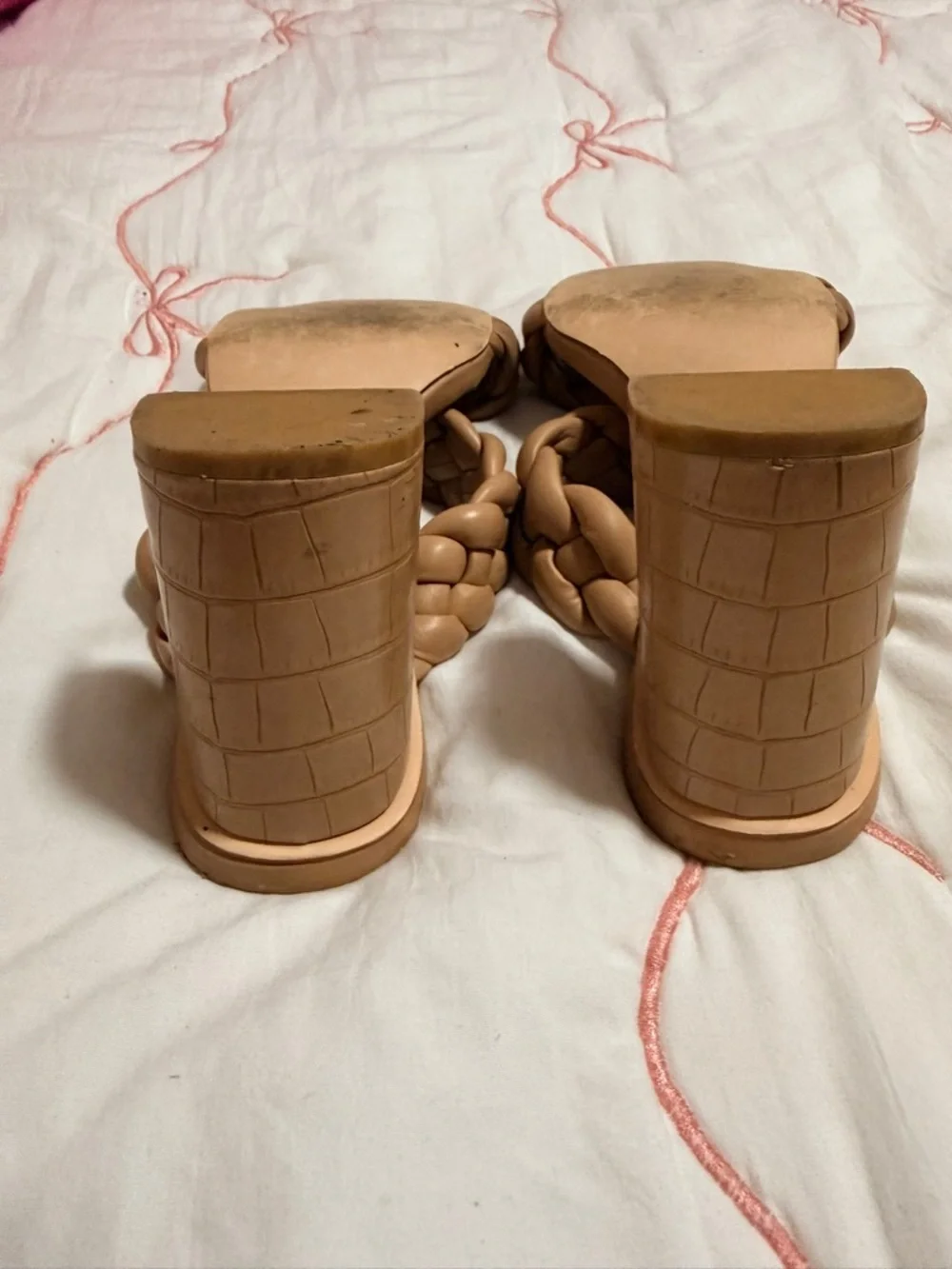 Braided Strap Square-Toe Slide Heels - Nude - Picture 7 of 7